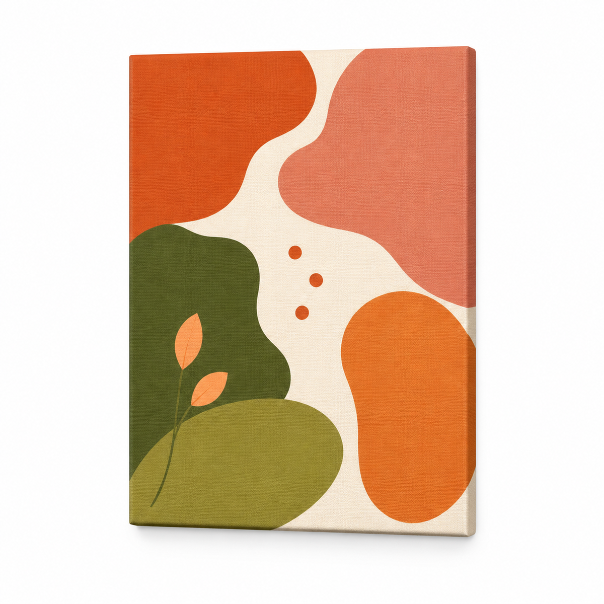 Earth Tone Organic Botanical Shapes Floater Frame Canvas Wall Art | frameless stretched canvas SKU