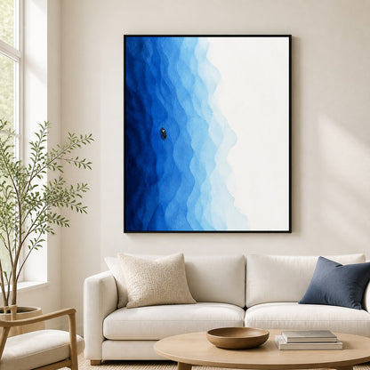 Blue Water Solitude Boat Floating Frame Wall Art - 02