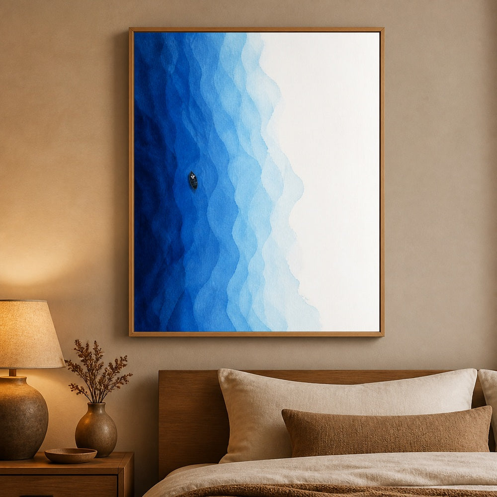 Blue Water Solitude Boat Floating Frame Wall Art - 04