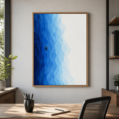 Blue Water Solitude Boat Floating Frame Wall Art - 05
