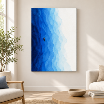 Blue Water Solitude Boat Floater Frame Canvas Wall Art | frameless close wall hero