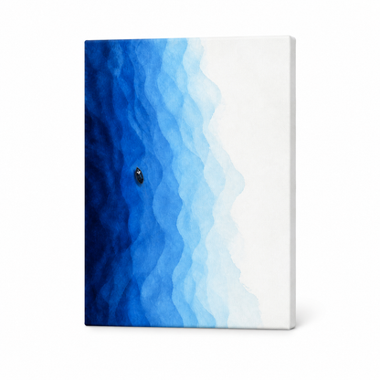 Blue Water Solitude Boat Floater Frame Canvas Wall Art | frameless stretched canvas SKU