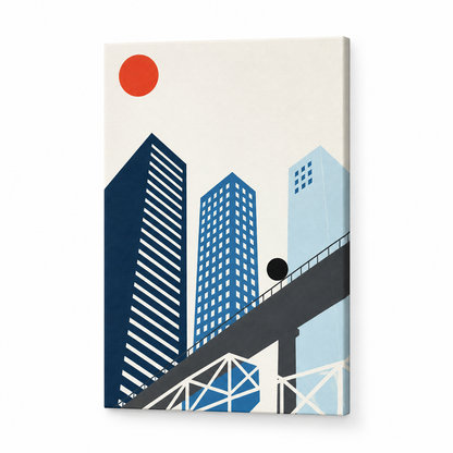 Bauhaus Geometric City Monorail Floater Frame Canvas Wall Art | frameless stretched canvas SKU