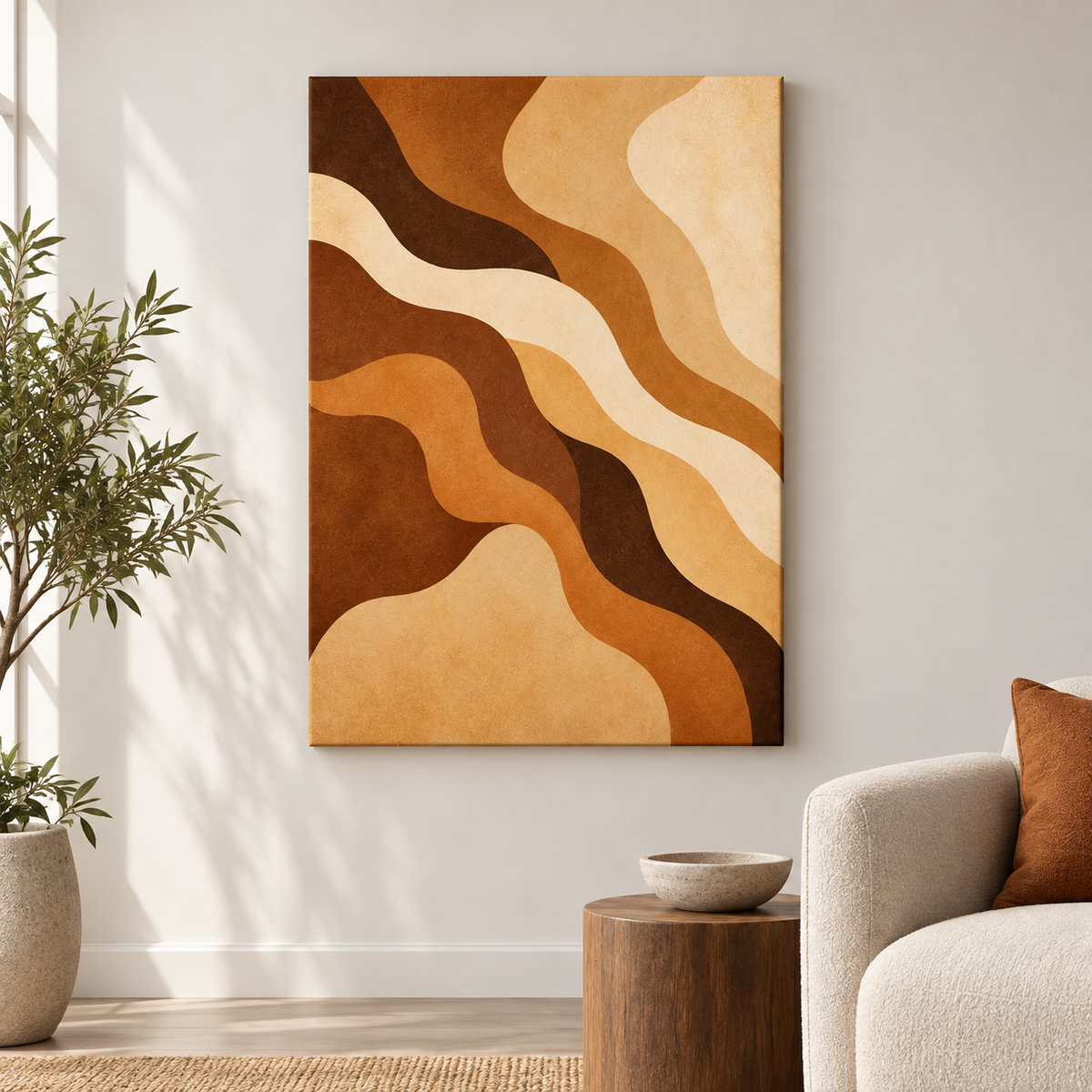 Earthtone Flowing Organic Curves Floater Frame Canvas Wall Art | frameless close wall hero