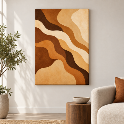 Earthtone Flowing Organic Curves Floater Frame Canvas Wall Art | frameless close wall hero
