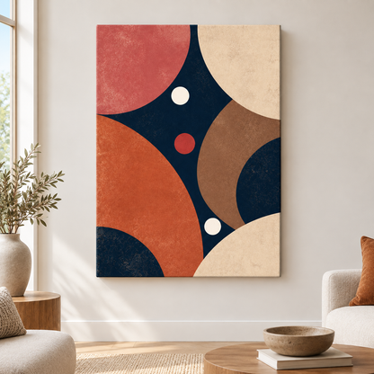 Navy Dusty Rose Geometric Circles Floater Frame Canvas Wall Art | frameless close wall hero