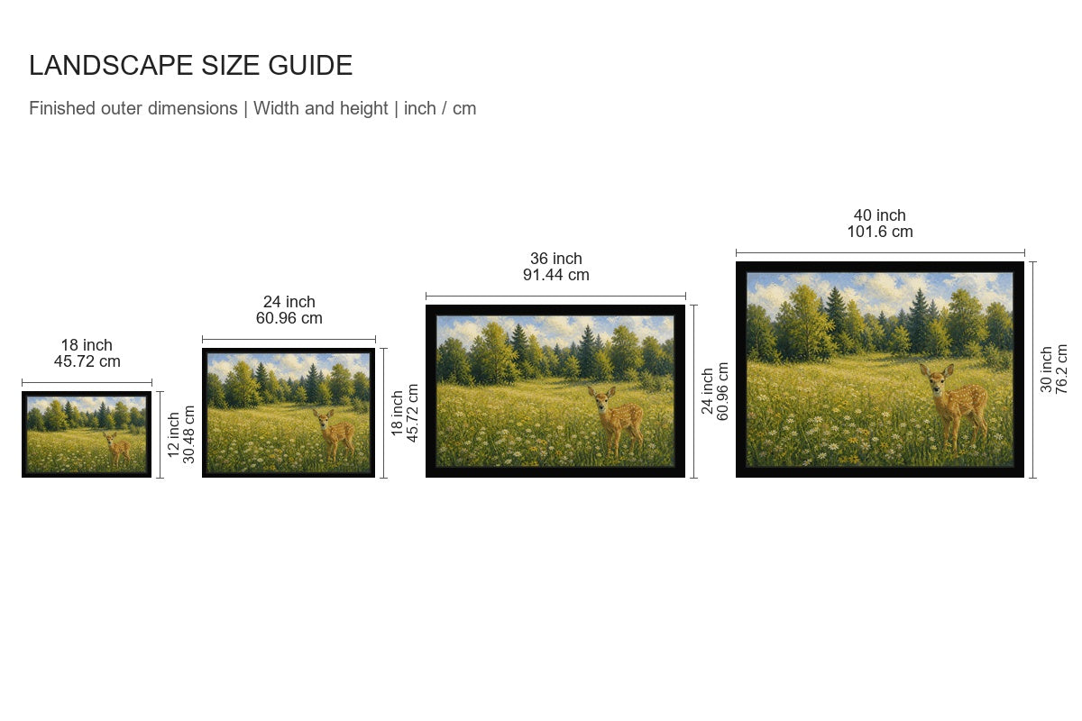 Spotted Fawn in a Wildflower Meadow Floater Frame Canvas Wall Art - approved size comparison guide (cm)