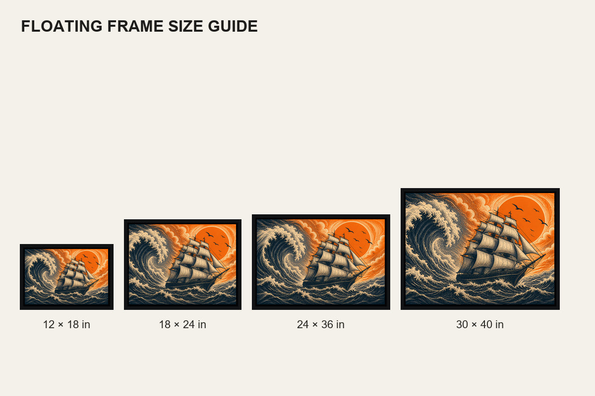 Storm Sailing Ship Woodcut Floating Frame Wall Art - 06