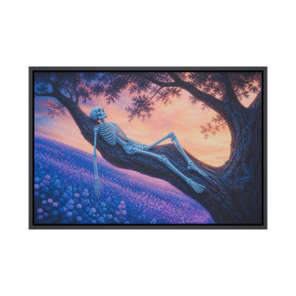 Reclining Skeleton in a Sunset Tree Floating Frame Wall Art - 01