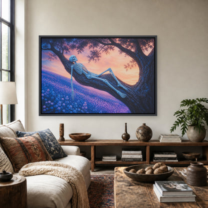 Reclining Skeleton in a Sunset Tree Floating Frame Wall Art - 02