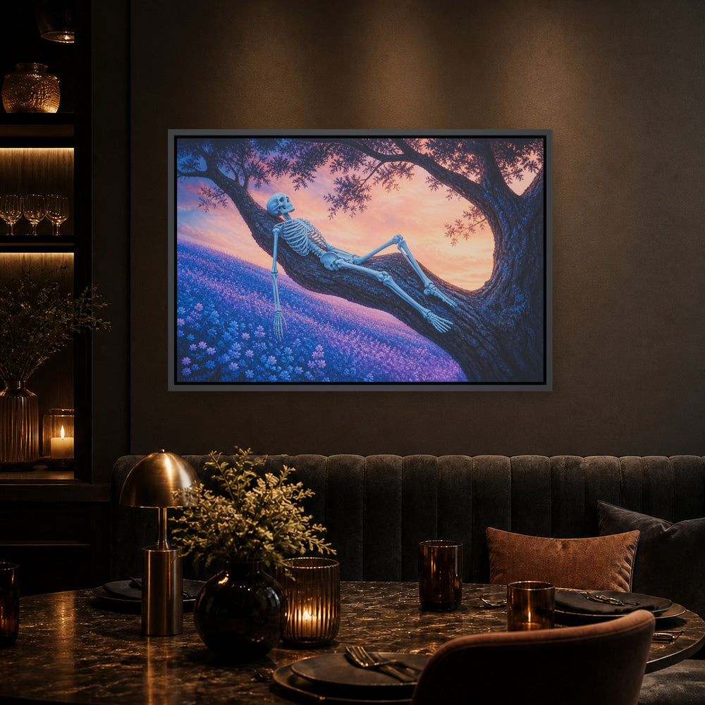 Reclining Skeleton in a Sunset Tree Floating Frame Wall Art - 02b