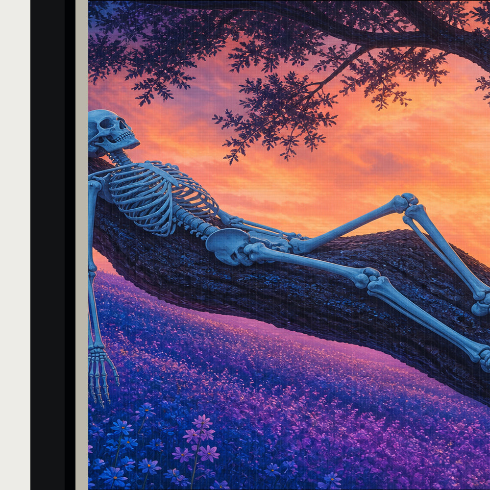 Reclining Skeleton in a Sunset Tree Floating Frame Wall Art - 03
