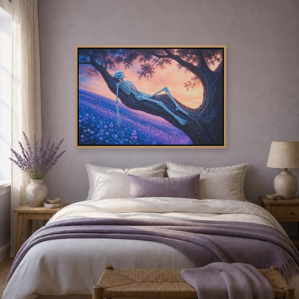 Reclining Skeleton in a Sunset Tree Floating Frame Wall Art - 04