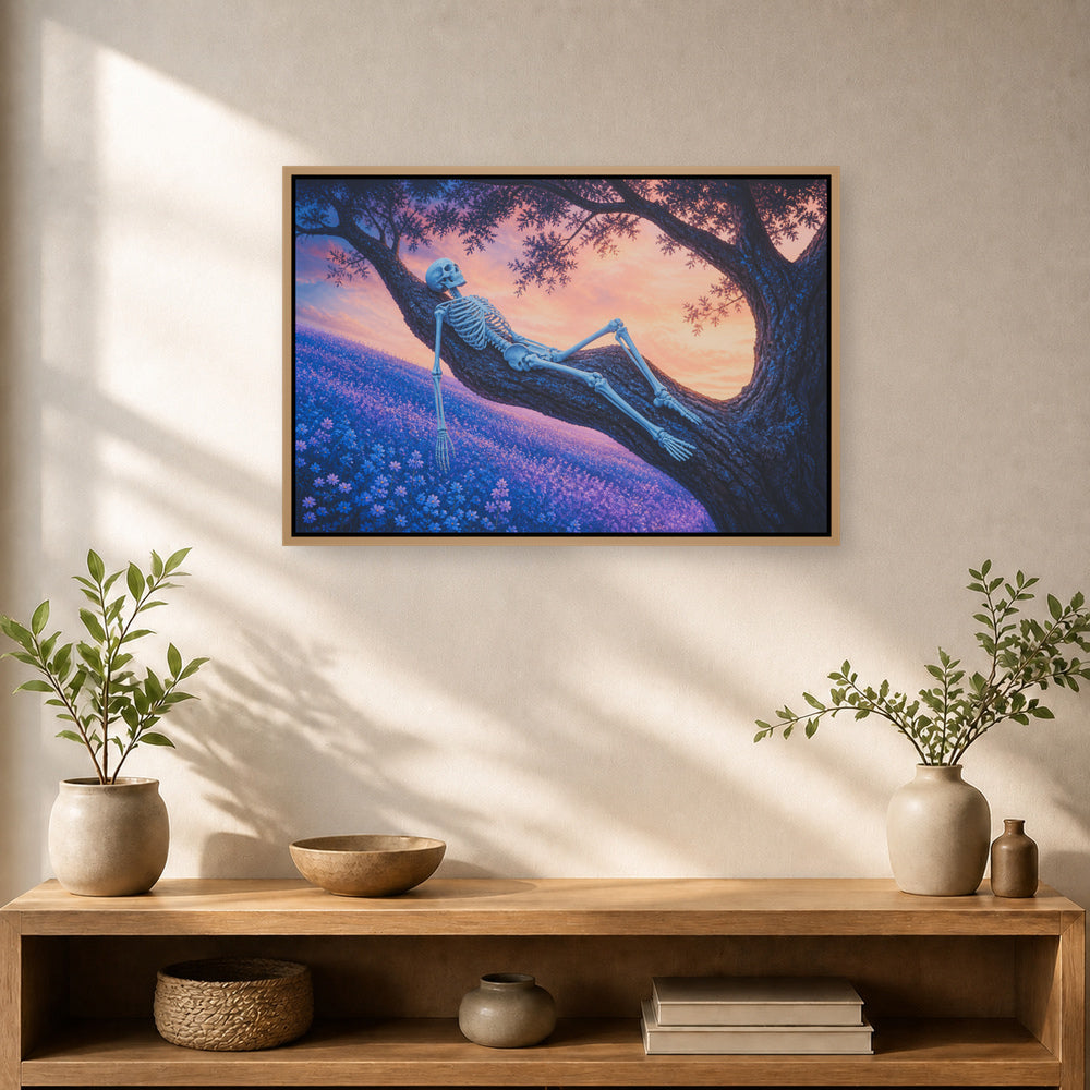 Reclining Skeleton in a Sunset Tree Floating Frame Wall Art - 05