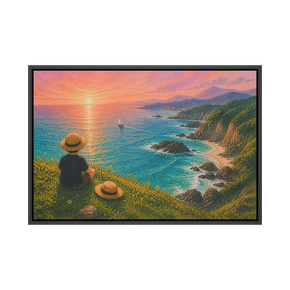 Child Watching the Coastal Sunset Floating Frame Wall Art - 01