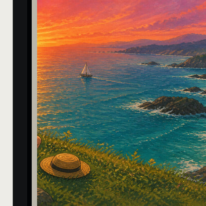 Child Watching the Coastal Sunset Floating Frame Wall Art - 03