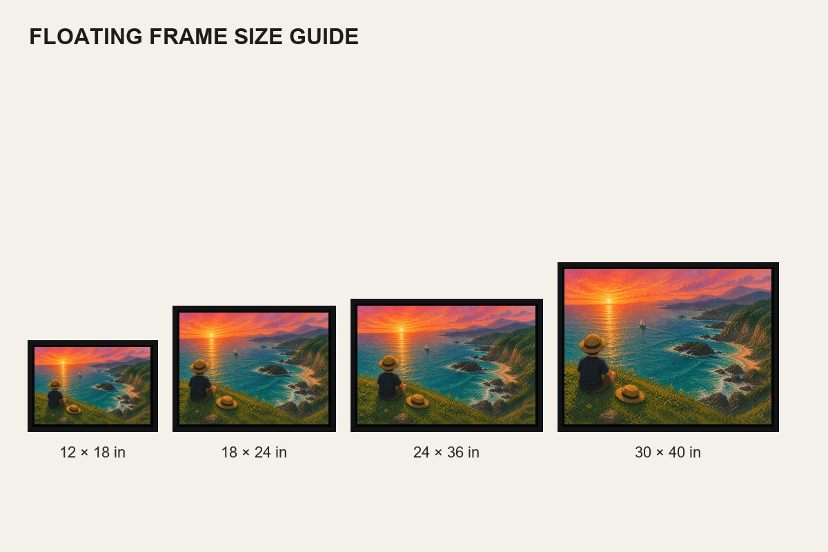 Child Watching the Coastal Sunset Floating Frame Wall Art - 06