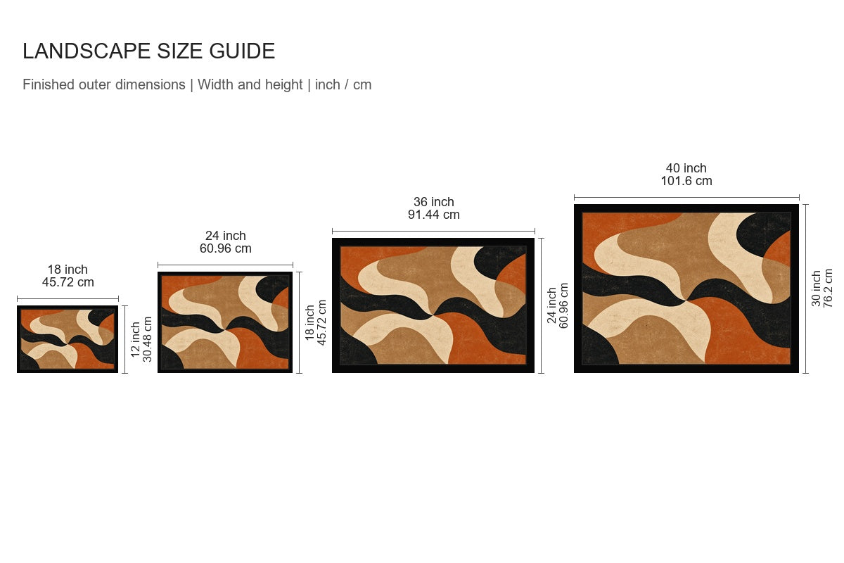 Mid Century Organic Shapes Abstract Floater Frame Canvas Wall Art - approved size comparison guide (cm)