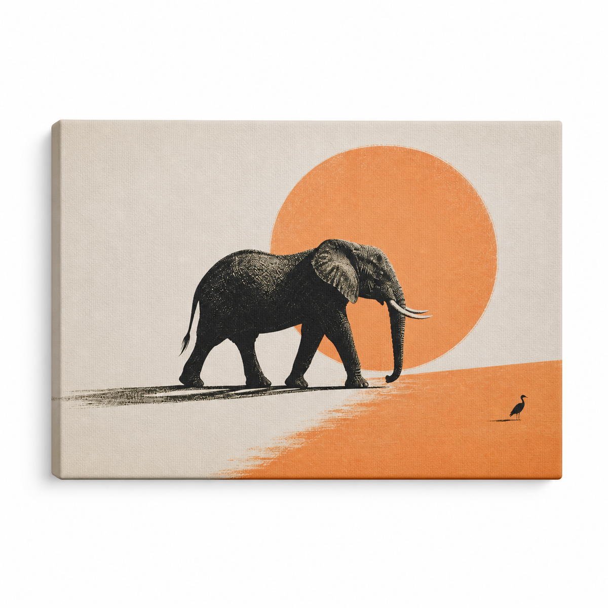 African Elephant Orange Sun Floater Frame Canvas Wall Art — styled room view, image 7