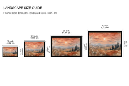 Tuscan Hills Watercolor Landscape Floater Frame Canvas Wall Art - approved size comparison guide (cm)