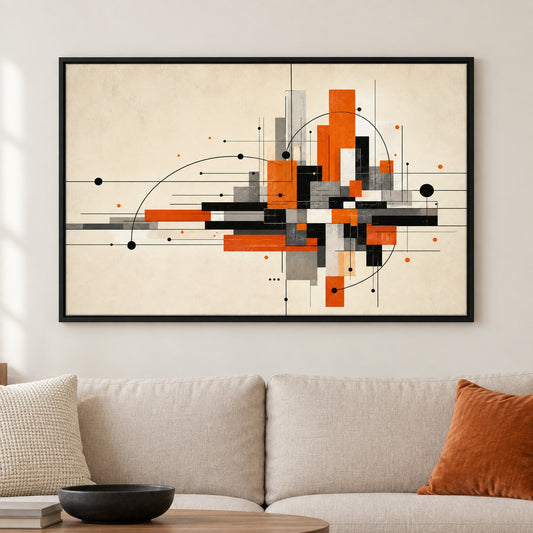 Modernist Geometric City Grid Floater Frame Canvas Wall Art - approved Black Frame closeup wall view