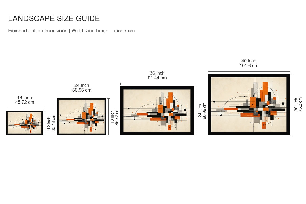 Modernist Geometric City Grid Floater Frame Canvas Wall Art - approved size comparison guide (cm)