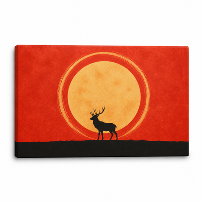 Stag and Golden Moon Floating Frame Canvas Wall Art | Stretched Canvas SKU