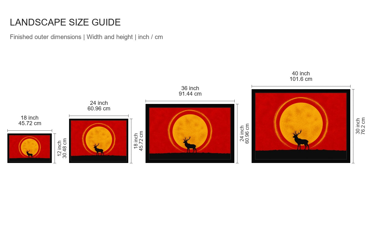 Stag and Golden Moon Floating Frame Canvas Wall Art - approved size comparison guide (cm)