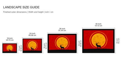 Stag and Golden Moon Floating Frame Canvas Wall Art - approved size comparison guide (cm)