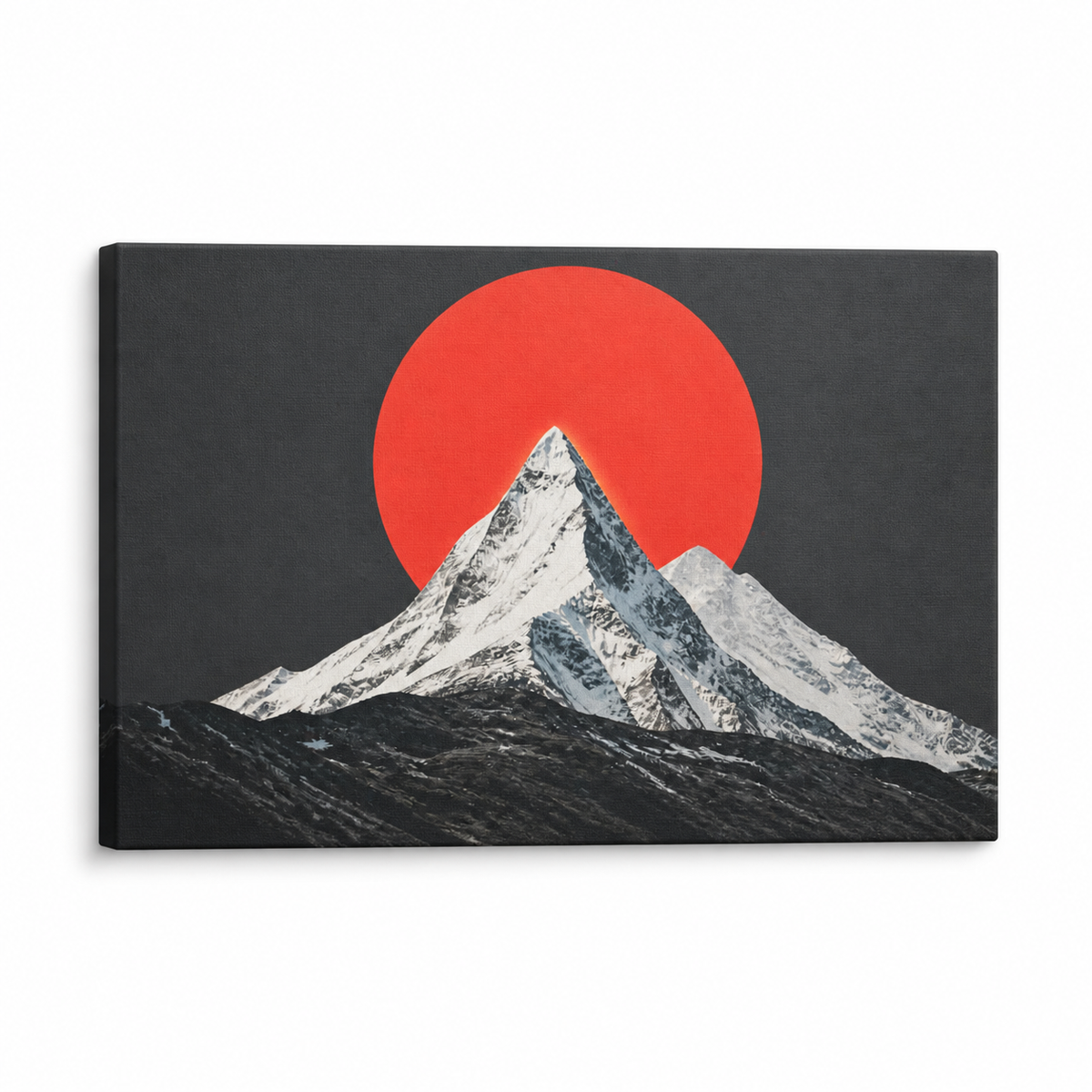 Red Sun Snow Mountain Floating Frame Canvas Wall Art | Stretched Canvas SKU