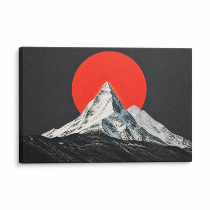 Red Sun Snow Mountain Floating Frame Canvas Wall Art | Stretched Canvas SKU