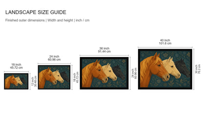 Three Horse Heads Brocade Floater Frame Canvas Wall Art - approved size comparison guide (cm)