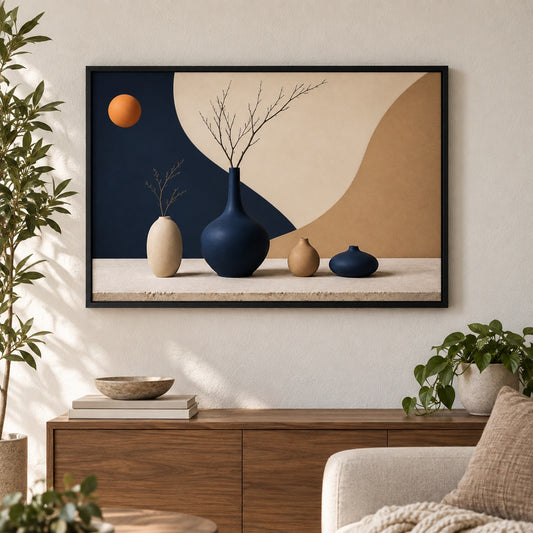 Modernist Ceramic Vase Still Life Floating Frame Canvas Wall Art - approved Black Frame closeup wall view