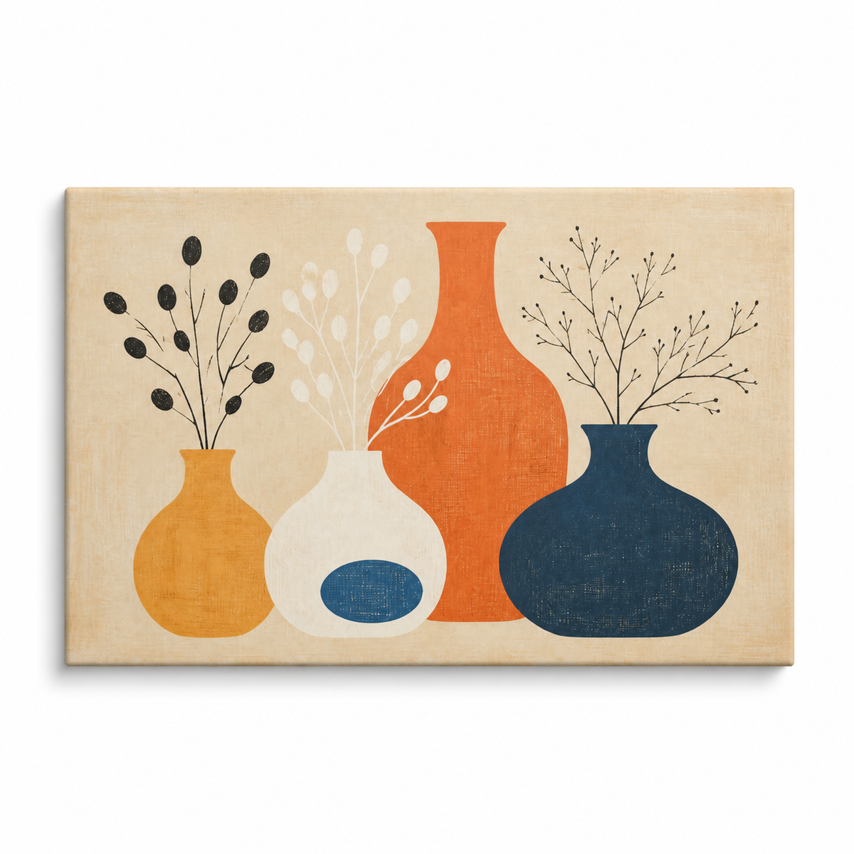 Mid Century Botanical Vases Floating Frame Canvas Wall Art | Stretched Canvas SKU