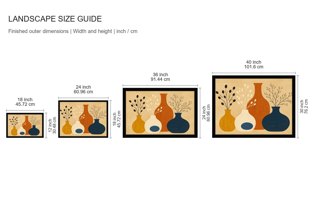 Mid Century Botanical Vases Floating Frame Canvas Wall Art - approved size comparison guide (cm)