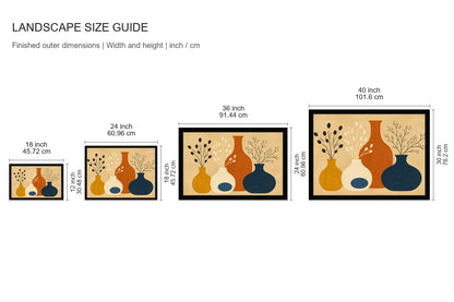 Mid Century Botanical Vases Floating Frame Canvas Wall Art - approved size comparison guide (cm)