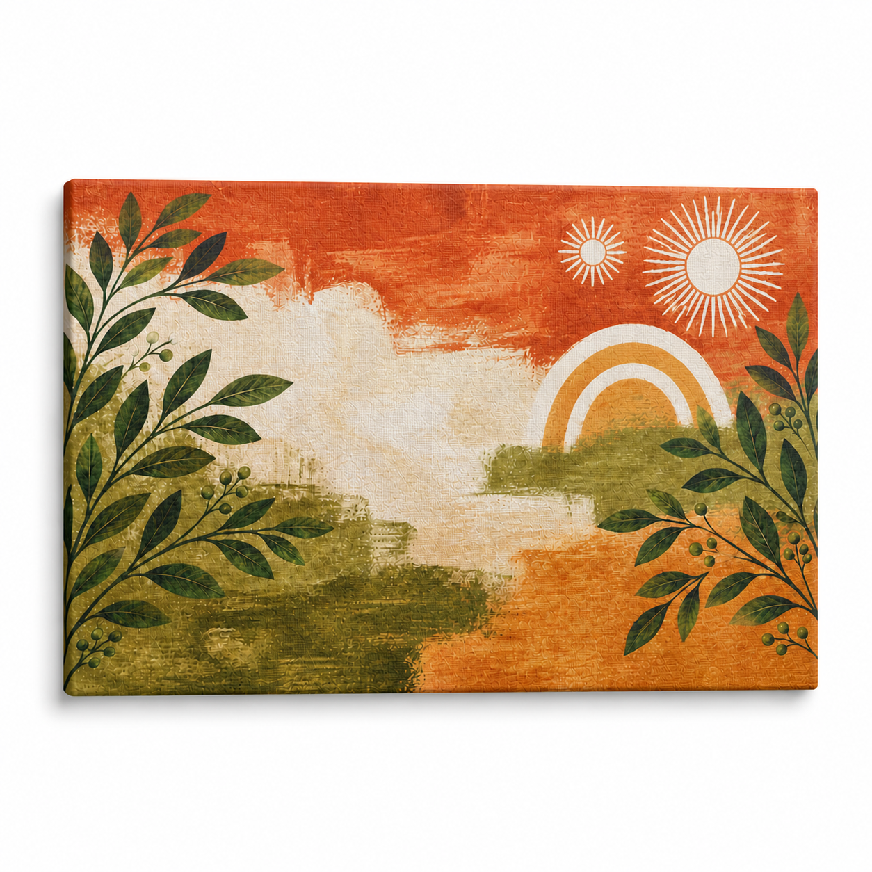 Boho Botanical Suns Floating Frame Canvas Wall Art | Stretched Canvas SKU