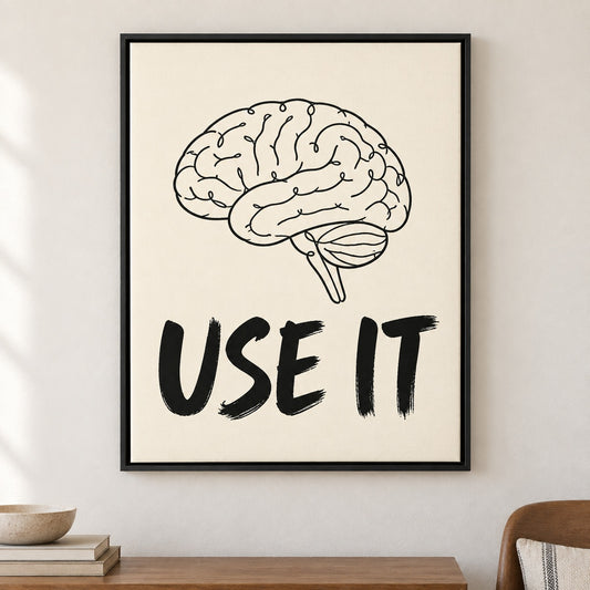 Use It Brain Line Art Floater Frame Canvas Wall Art - Black Frame closeup wall view