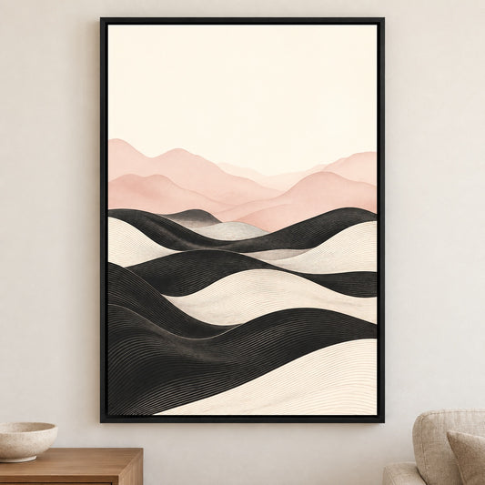 Linear Dunes Minimalist Floater Frame Canvas Wall Art - Black Frame closeup wall view