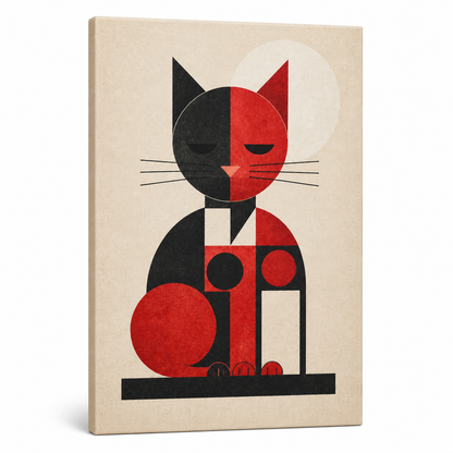 Bauhaus Geometric Cat Floater Frame Canvas Wall Art | Stretched Canvas SKU