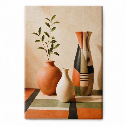 Three Ceramic Vases Floater Frame Canvas Wall Art | Stretched Canvas SKU