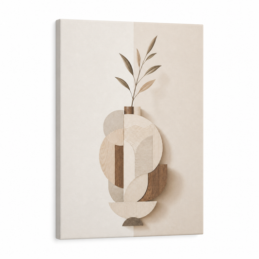 Earth Tone Geometric Vase Collage Floater Frame Canvas Wall Art | Stretched Canvas SKU