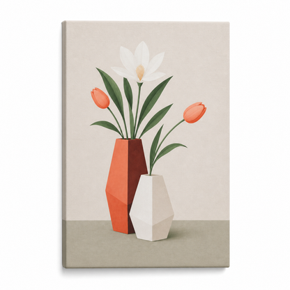 Geometric Vases Floral Arrangement Floater Frame Canvas Wall Art | Stretched Canvas SKU