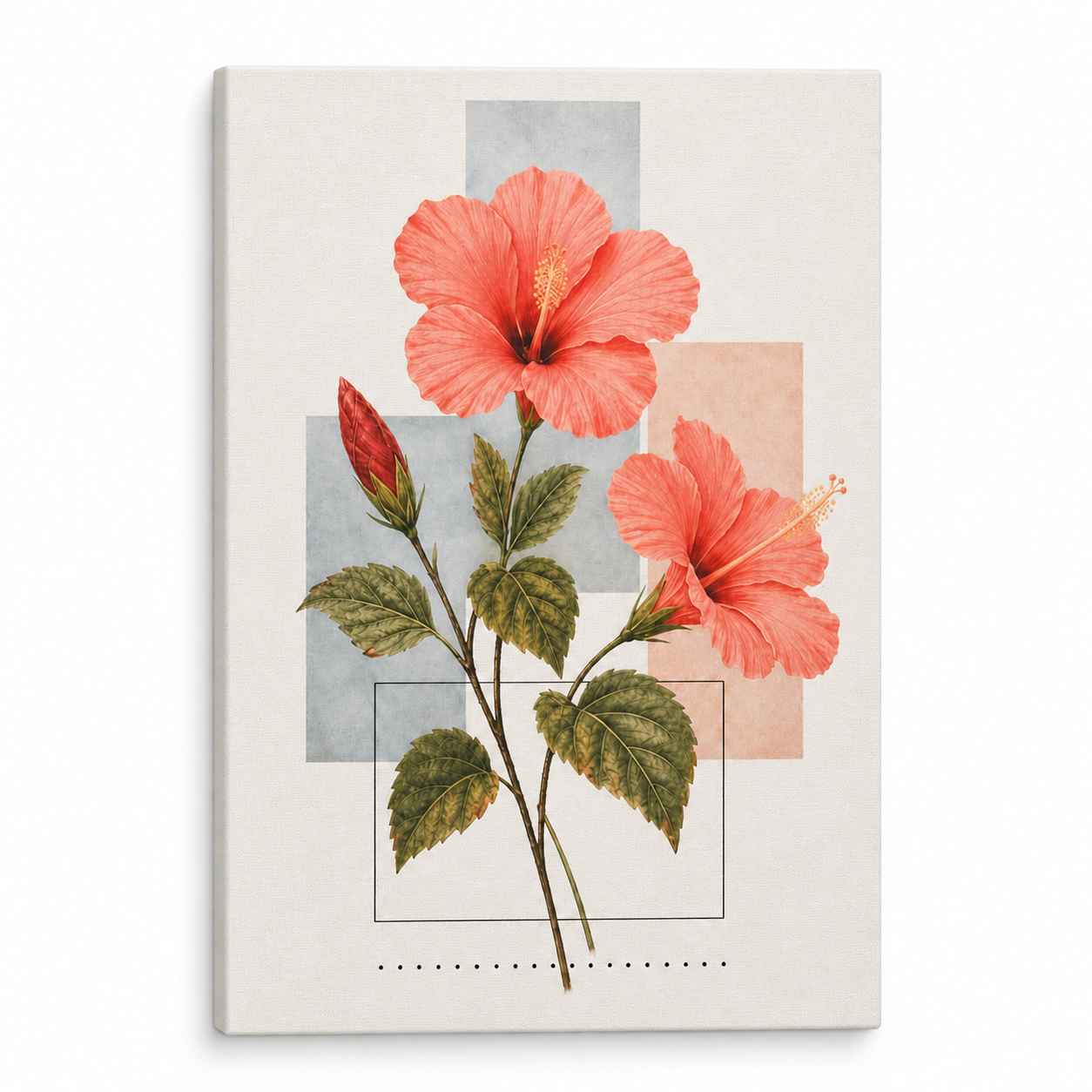 Hibiscus Geometric Collage Floater Frame Canvas Wall Art | Stretched Canvas SKU