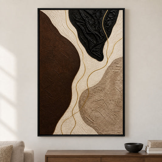 Neutral Organic Forms Abstract Floater Frame Canvas Wall Art - Black Frame closeup wall view