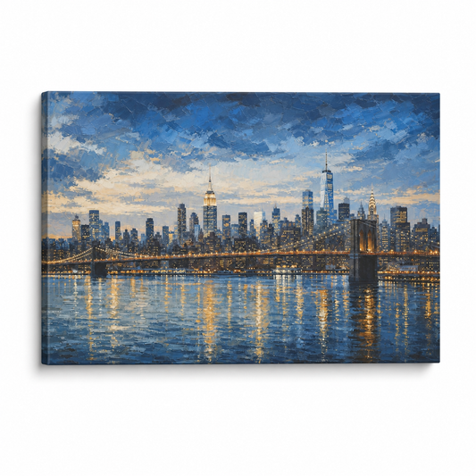 New York Blue Hour Skyline Floater Frame Canvas Wall Art | Stretched Canvas SKU