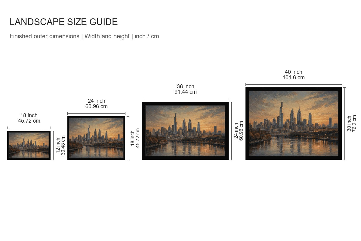 Philadelphia Sunset Skyline Floater Frame Canvas Wall Art - approved size comparison guide (cm)