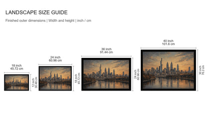 Philadelphia Sunset Skyline Floater Frame Canvas Wall Art - approved size comparison guide (cm)
