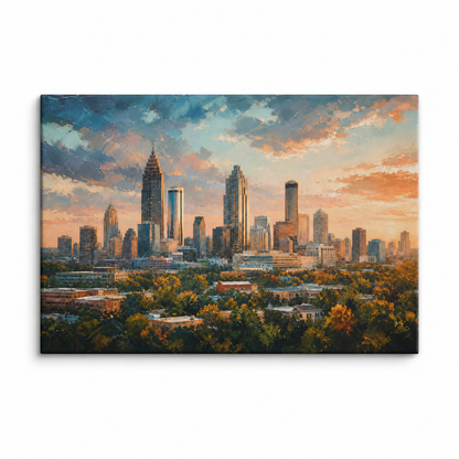 Atlanta Golden Hour Skyline Floater Frame Canvas Wall Art | Stretched Canvas SKU
