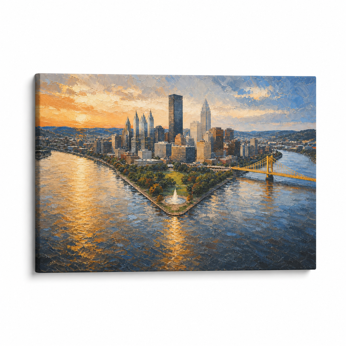 Pittsburgh Three Rivers Skyline Floater Frame Canvas Wall Art | Stretched Canvas SKU